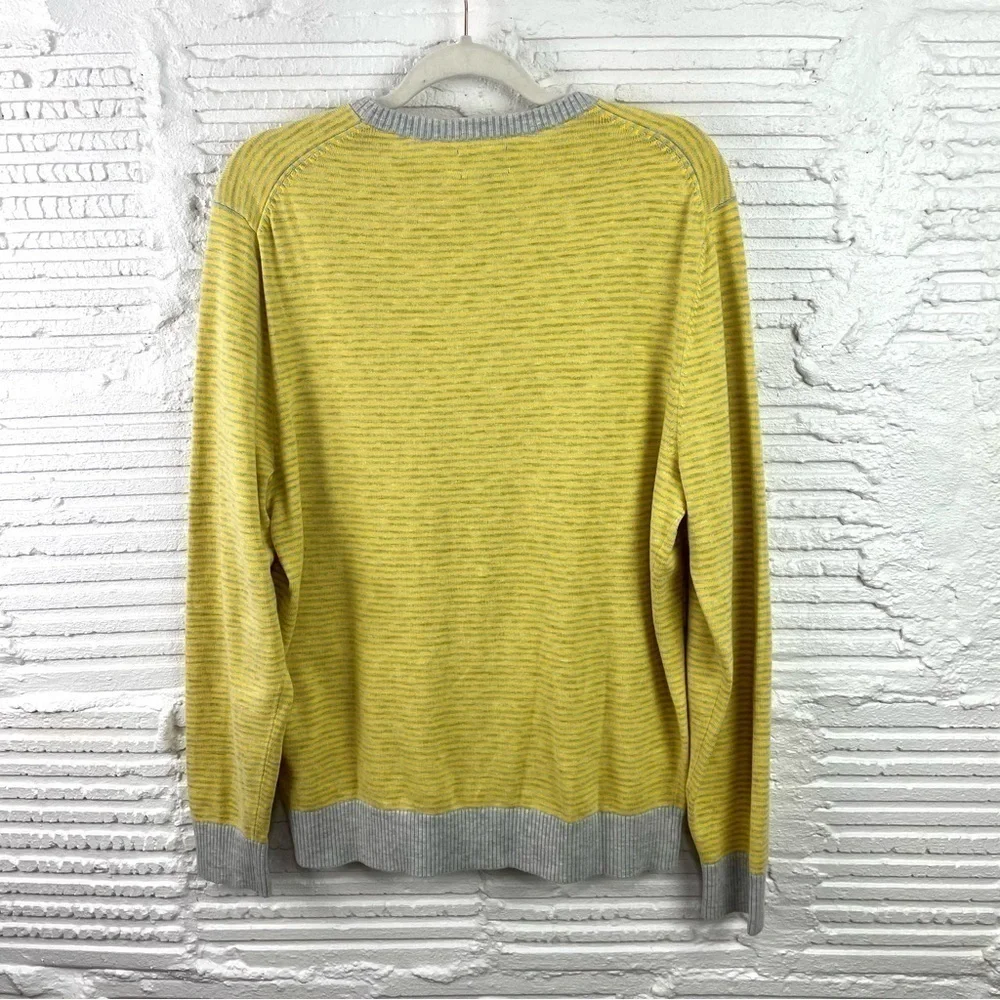 Lands' End Men's Lightweight‎ Crew Neck Pullover Sweater Yellow & Gray Striped M